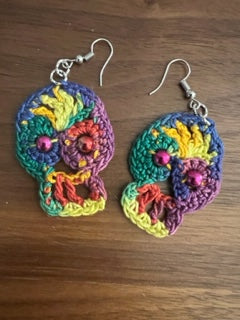 Hand Crocheted Skull Earrings